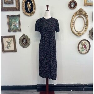 Vintage Positive Attitude Floral Midi Dress Short Sleeve Size 4